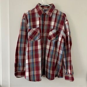 100% Cotton Vintage BIG MAC Red Blue Plaid Flannel Shirt - Casual Long Sleeve